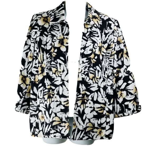 Alfred Dunner Women’s Size 12 Black White Floral Pattern Lined Open Front Jacket - Picture 11 of 11